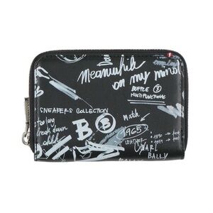 NWT Bally Balder Graffiti Print Leather Zipper Card Wallet Black and White